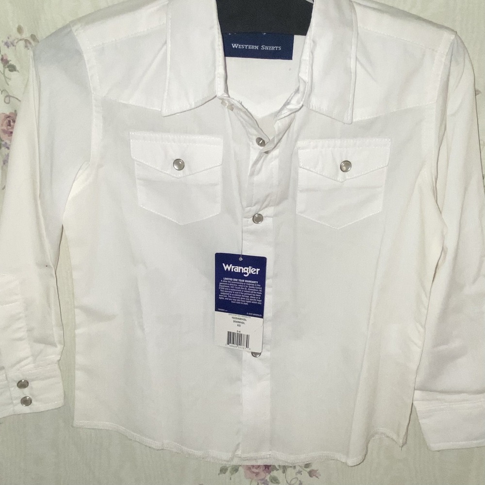 Wrangler Shirt XS Childrens Kids White Pearl Snap Long Sleeve Western Cowboy